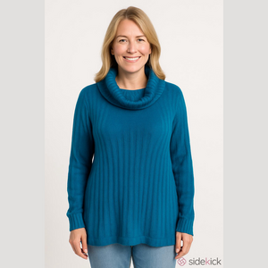 DESIGN 365 Women’s Acrylic Electric Blue Turtleneck Long Sleeve Winter Sweater